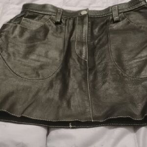 John Michael Vintage 80's 90's Black Leather White Stitch Mini Skirt S Waist 28"